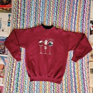 Vintage 1980s Red Birdhouse Pullover Sweatshirt